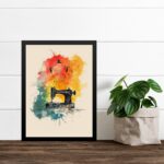 Quadro Decorativo Máquina De Costura Aquarela