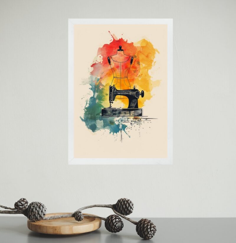Quadro Decorativo Máquina De Costura Aquarela