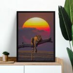 Quadro Decorativo Onça Paisagem Por Do Sol