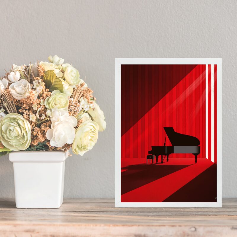 Quadro Decorativo Piano - Vermelho e Preto