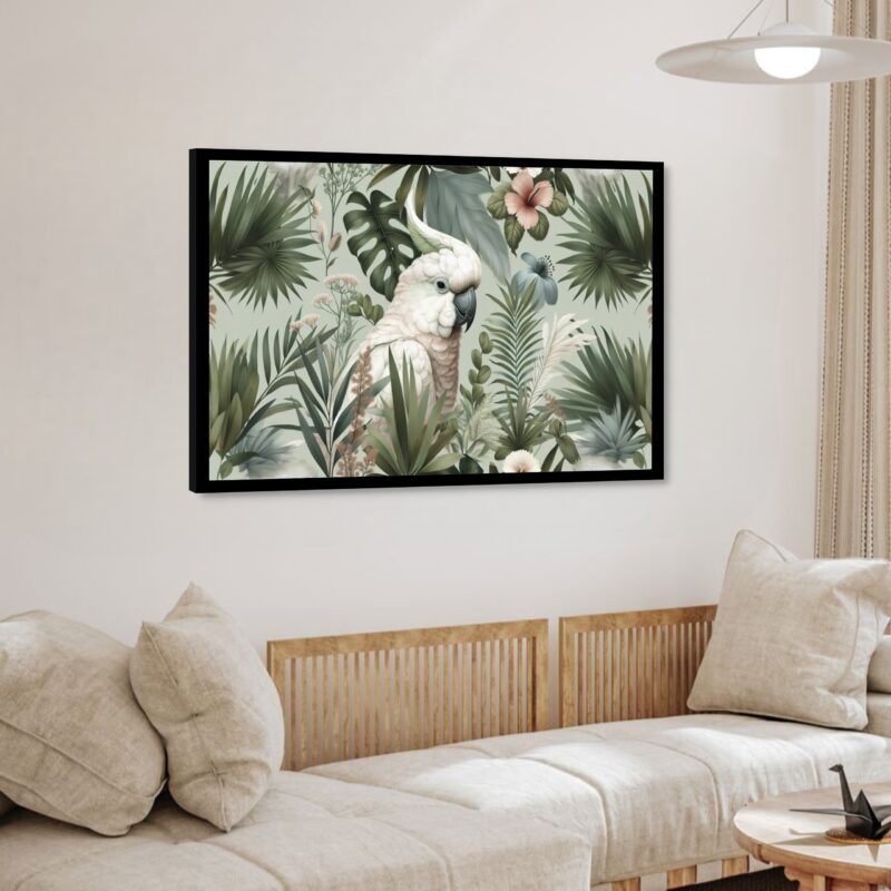 Quadro Decorativo Tropical Arara Branca - 50x70 cm
