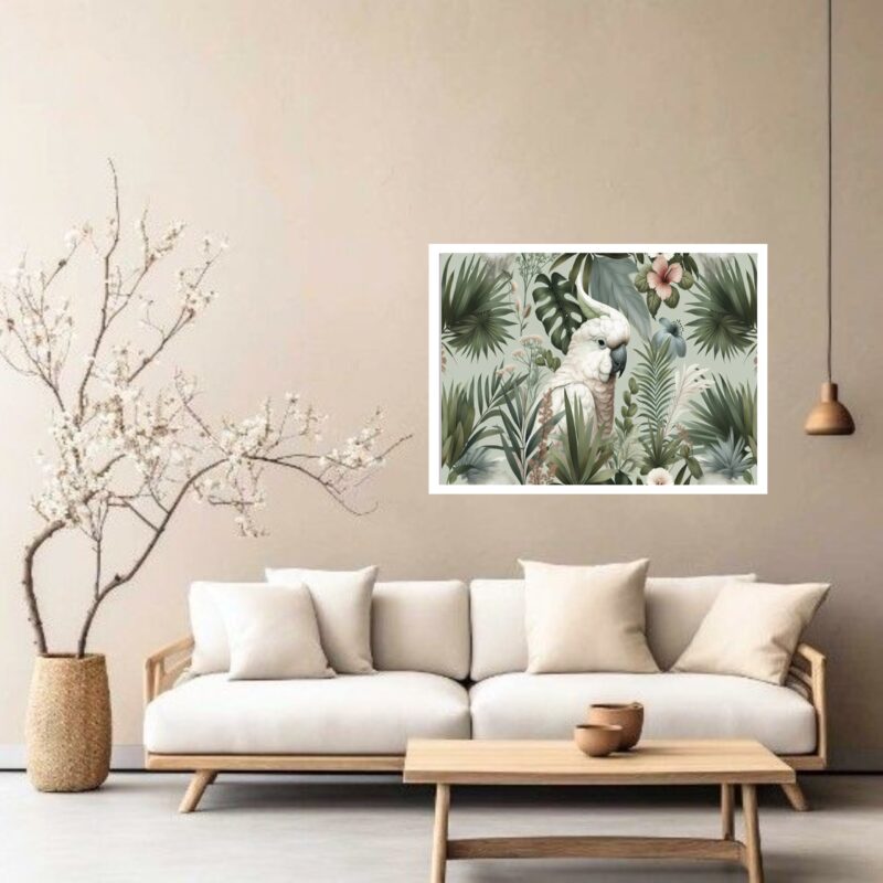 Quadro Decorativo Tropical Arara Branca - 50x70 cm