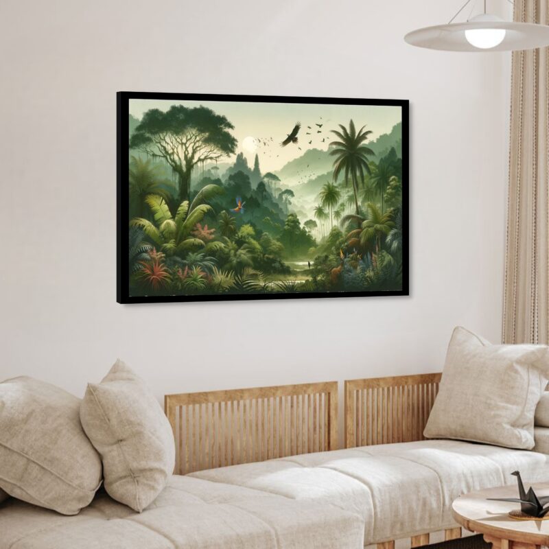 Quadro Decorativo Tropical Verde Pássaros - 50x70 cm