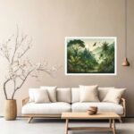 Quadro Decorativo Tropical Verde Pássaros - 50x70 cm