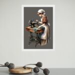 Quadro Decorativo Vintage Costureira Trabalhando