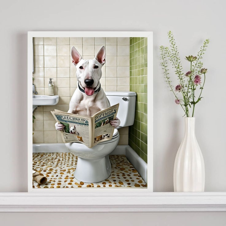 Quadro Divertido De Banheiro - Bull Terrier Jornal