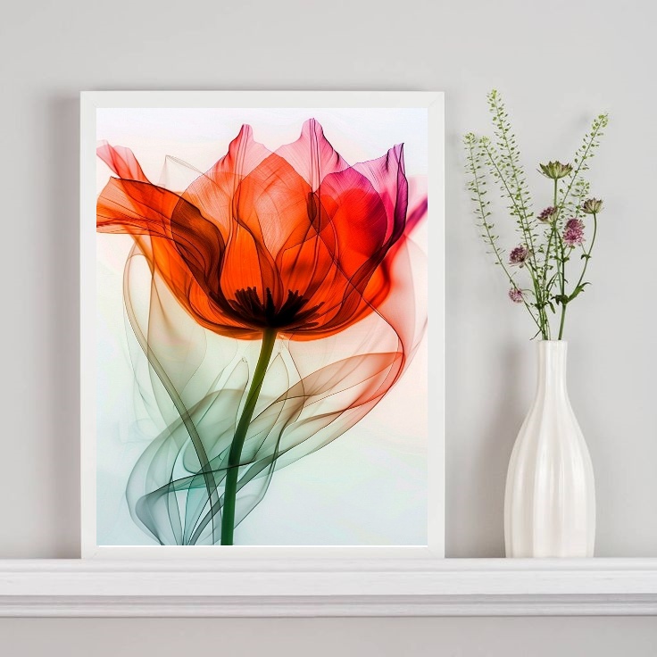 Quadro Flor Elegante Transparência Vermelha