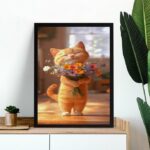 Quadro Gatinho Baby Com Buquê De Flores