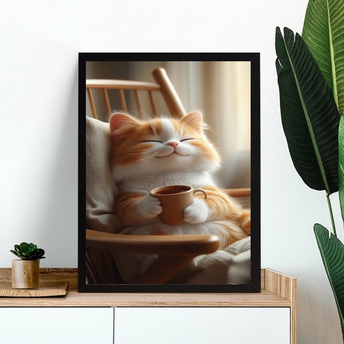 Quadro Gatinho Baby Com Xícara De Chá Café