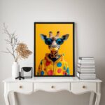 Quadro Girafa Moderna Fashion Colorida De Óculos