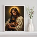 Quadro Jesus Com Cão Dachshund No Colo