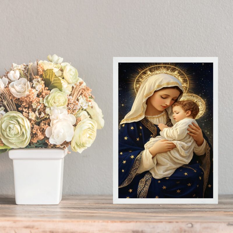 Quadro Maria Menino Jesus - Manto Estrelas