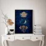 Quadro Mistico Hamsa Lua Elefante