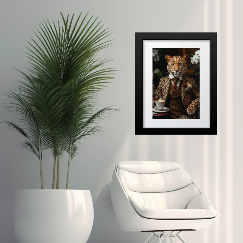 Quadro Onça Tomando Café - 60x48 Cm