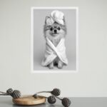 Quadro Para Banheiro Cachorrinha Lulu de Roupão