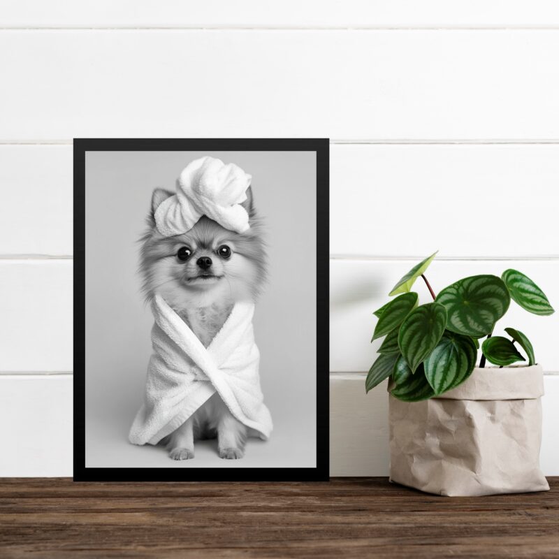 Quadro Para Banheiro Cachorrinha Lulu de Roupão