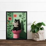 Quadro Para Banheiro Gatinho No Vaso - Floral