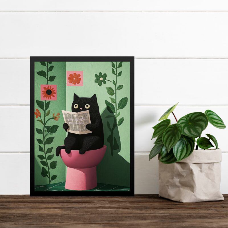 Quadro Para Banheiro Gatinho No Vaso - Floral