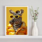 Quadro Zebra Fashion De Óculos Amarelo