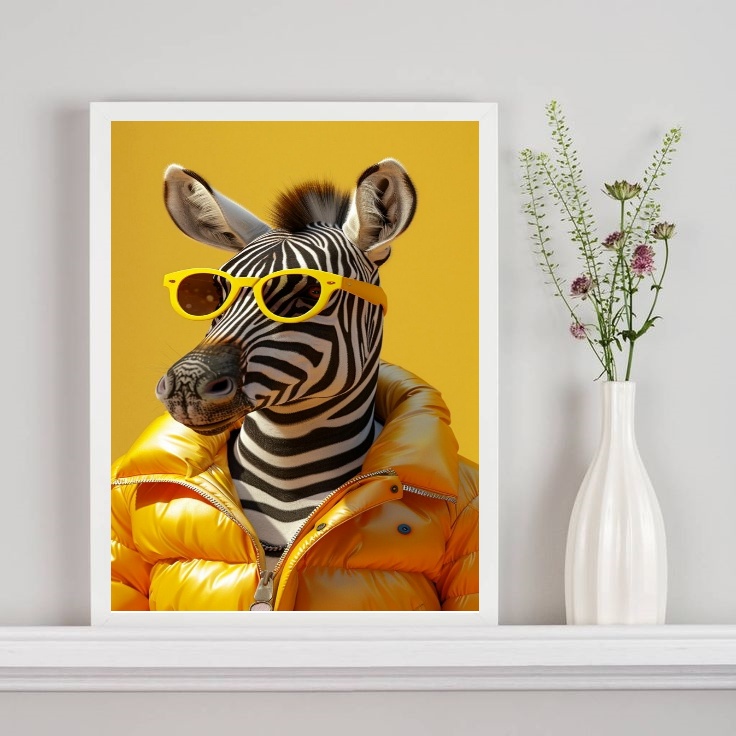 Quadro Zebra Fashion De Óculos Amarelo