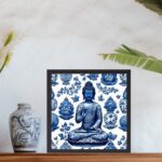 Quadro Buda Azul Estilo Azulejo Português - 33x33 Cm