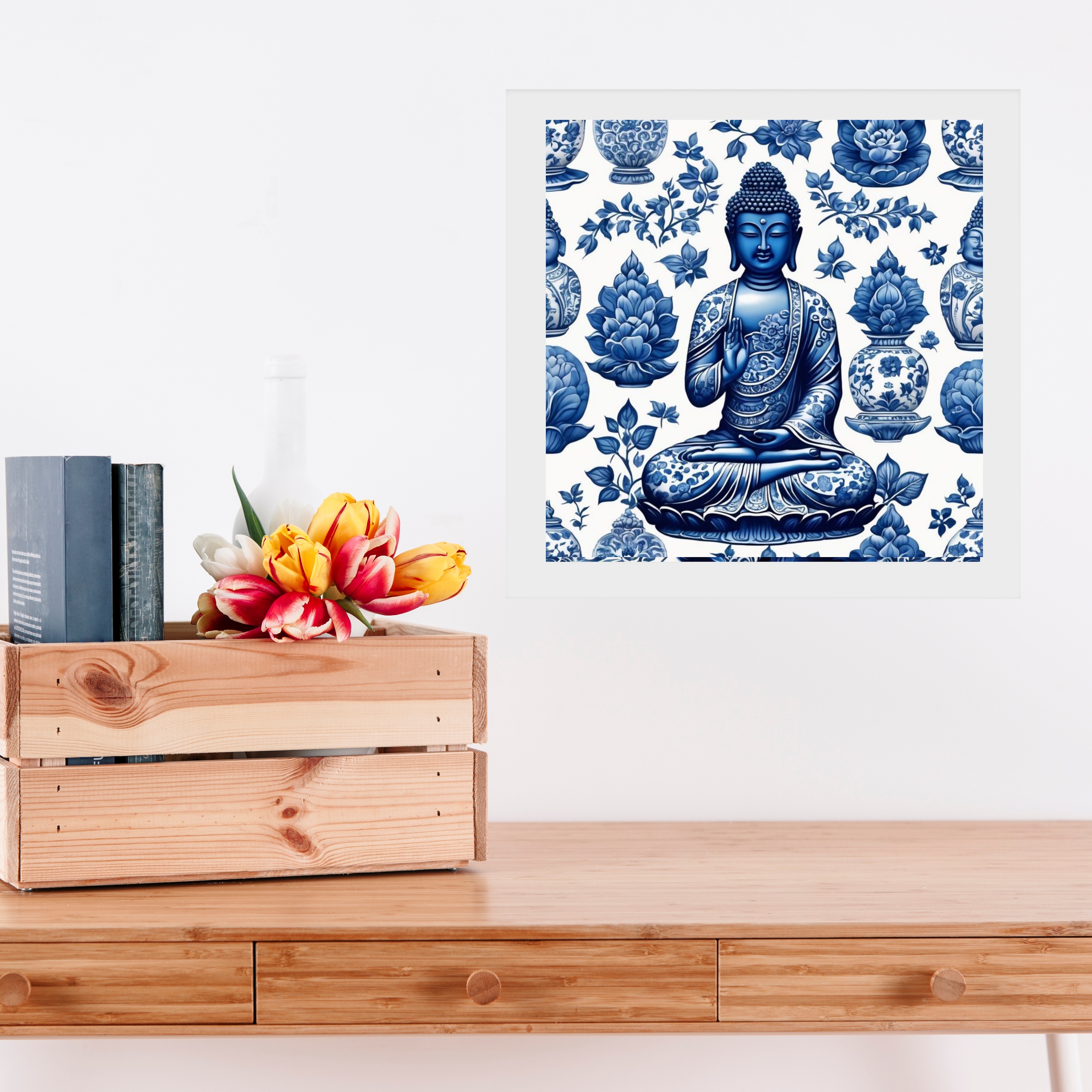 Quadro Buda Azul Estilo Azulejo Português - 33x33 Cm b