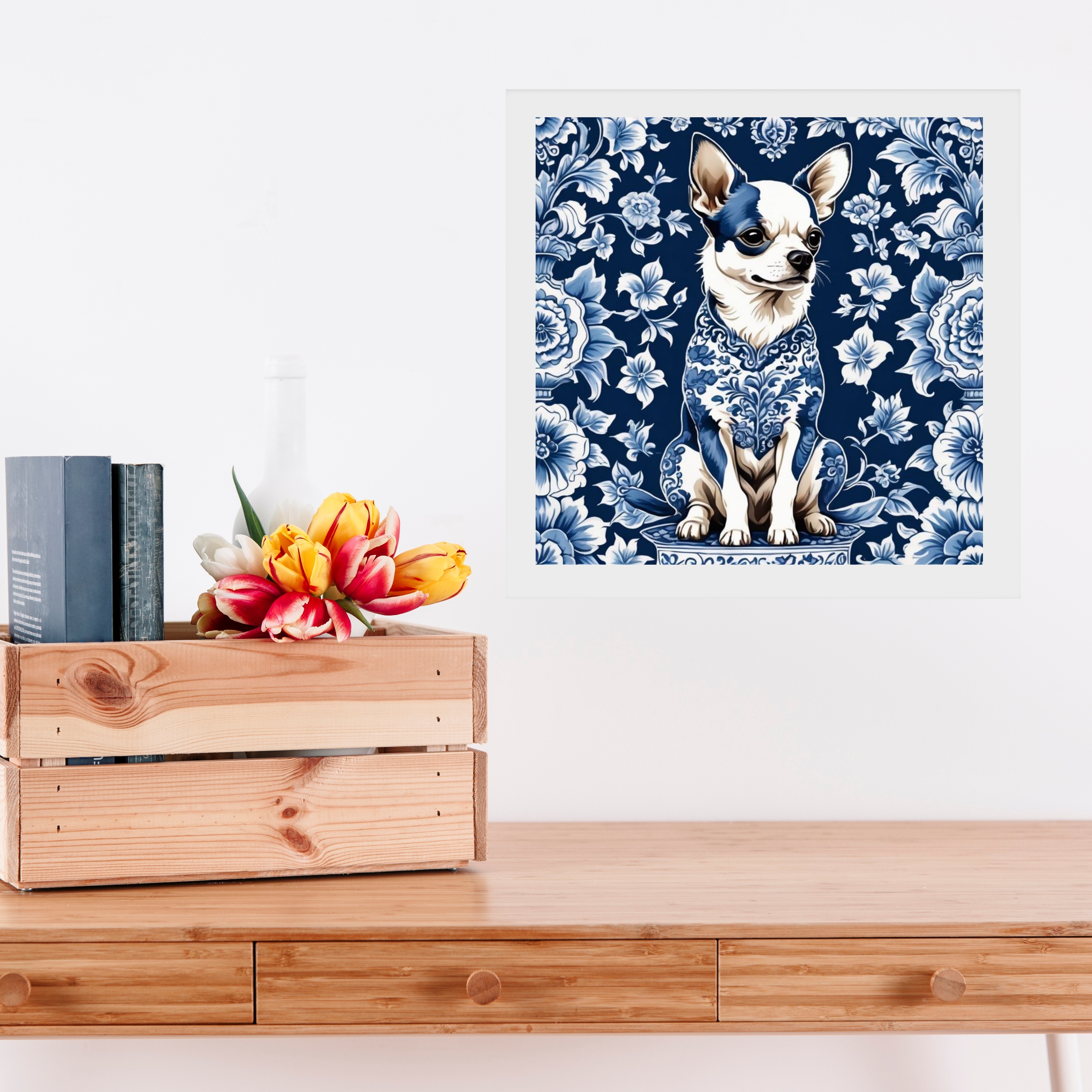 Quadro Cão Chihuahua Estilo Azulejo Português - 33x33 Cm b