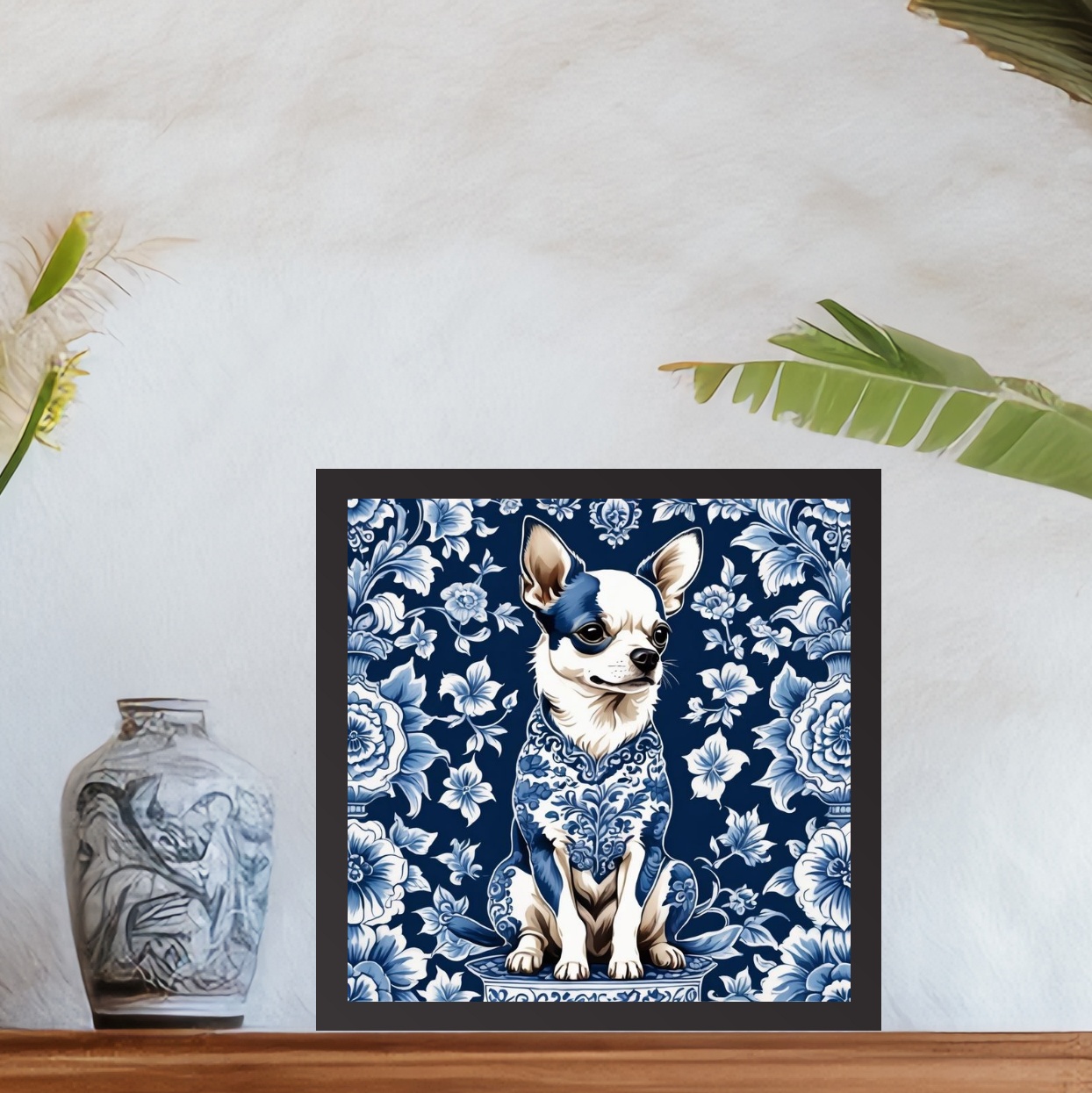 Quadro Cão Chihuahua Estilo Azulejo Português - 33x33 Cm