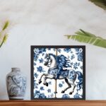Quadro Cavalo Carrossel Estilo Azulejo Português - 33x33 Cm