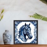 Quadro Cavalo Floral Estilo Azulejo Português - 33x33 Cm