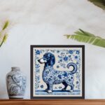 Quadro Dachshund Estilo Azulejo Português - 33x33 Cm