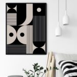 Quadro Decorativo Abstrato Preto Bege - 70x50 cm