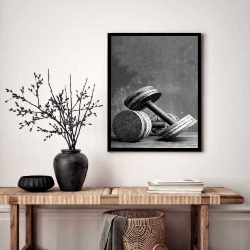 Quadro Decorativo Academia Halteres P&B - 70x50 cm