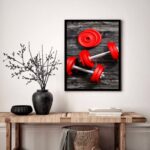 Quadro Decorativo Academia Halteres Vermelho - 70x50 cm