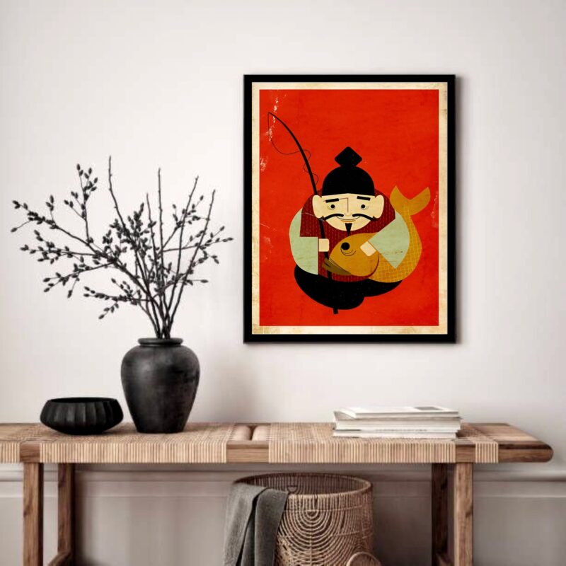 Quadro Decorativo Arquétipo Pescador Oriental - 70x50 cm