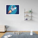 Quadro Decorativo Astronauta Foguete Espaço - 50x70 cm