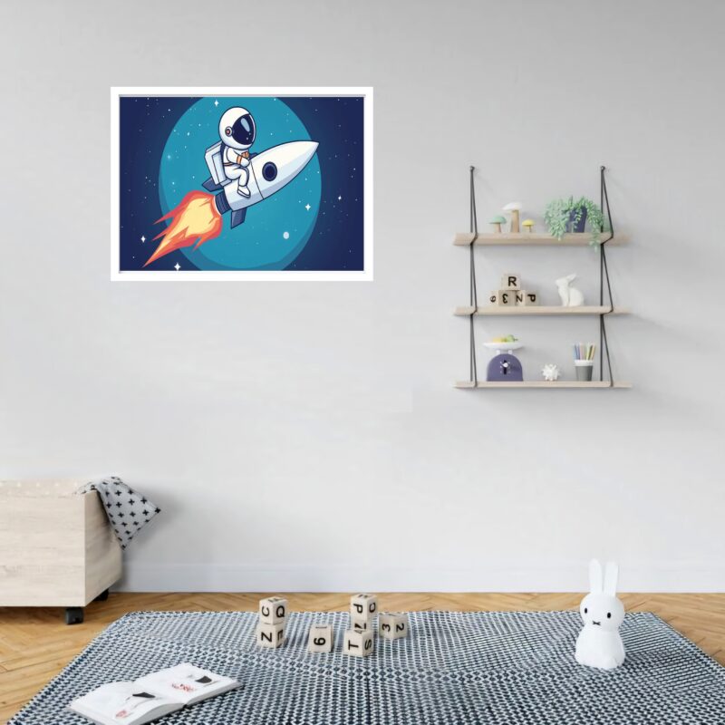 Quadro Decorativo Astronauta Foguete Espaço - 50x70 cm