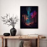 Quadro Decorativo Aurora Boreal Árvores - 70x50 cm
