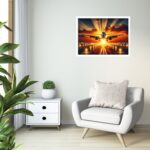 Quadro Decorativo Avião Pouso Pôr do Sol - 50x70 cm