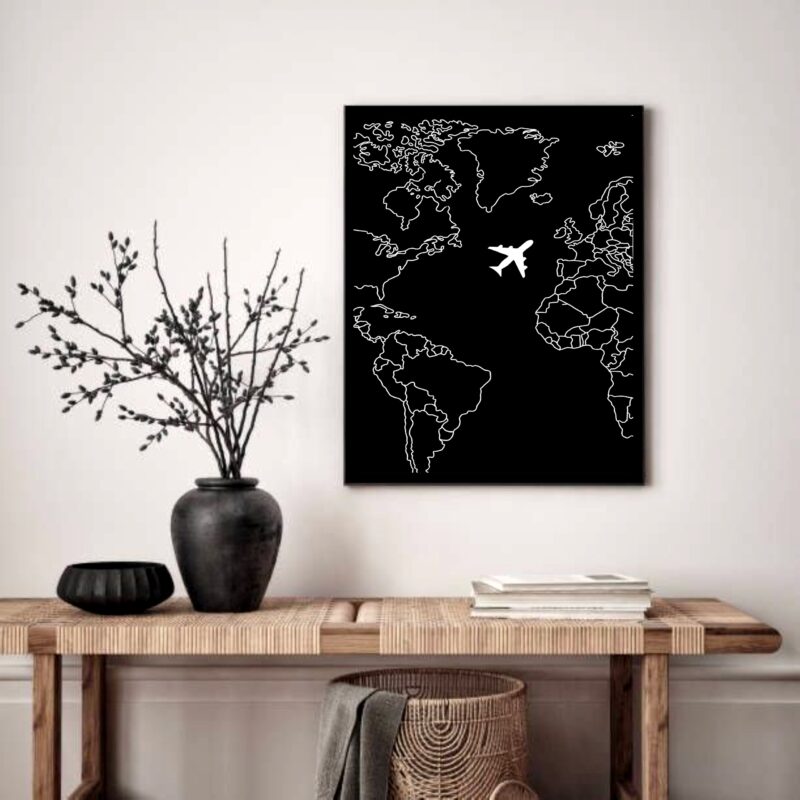Quadro Decorativo Avião Sobre Mapa - 70x50 cm