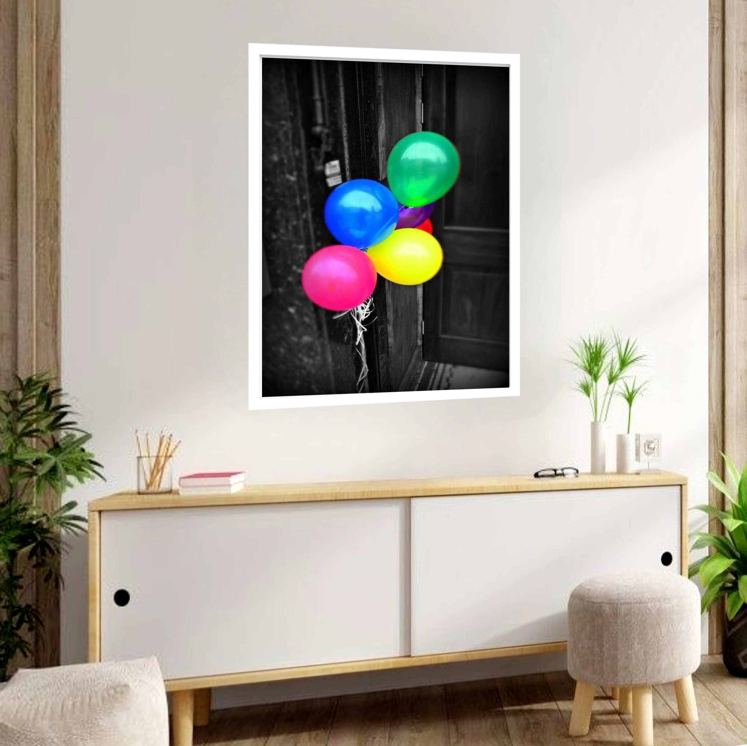 Quadro Decorativo Balões Coloridos - 70x50 cm