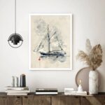 Quadro Decorativo Barco Ponto Vermelho Desenho - 70x50 cm