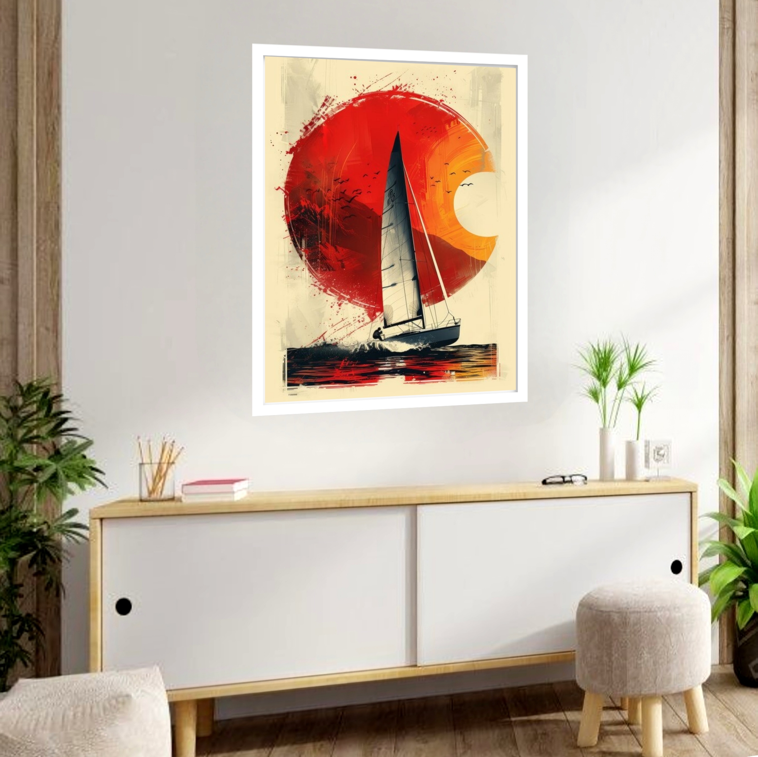 Quadro Decorativo Barco a Vela Ilustração - 70x50 cm