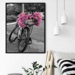 Quadro Decorativo Bicicleta Flores Rosas - 70x50 cm