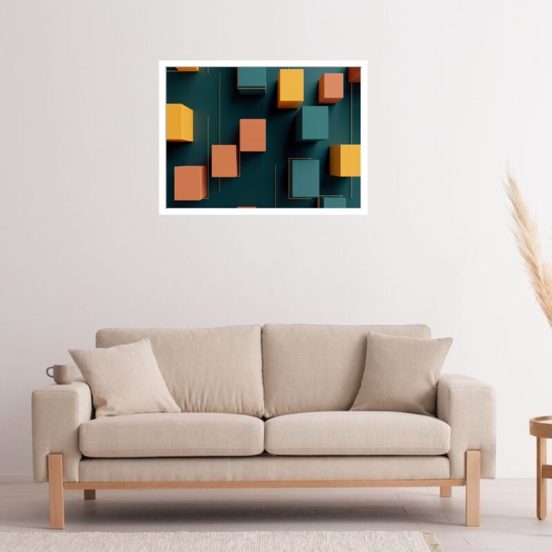 Quadro Decorativo Blocos Verde Amarelo Geométrico - 50x70 cm