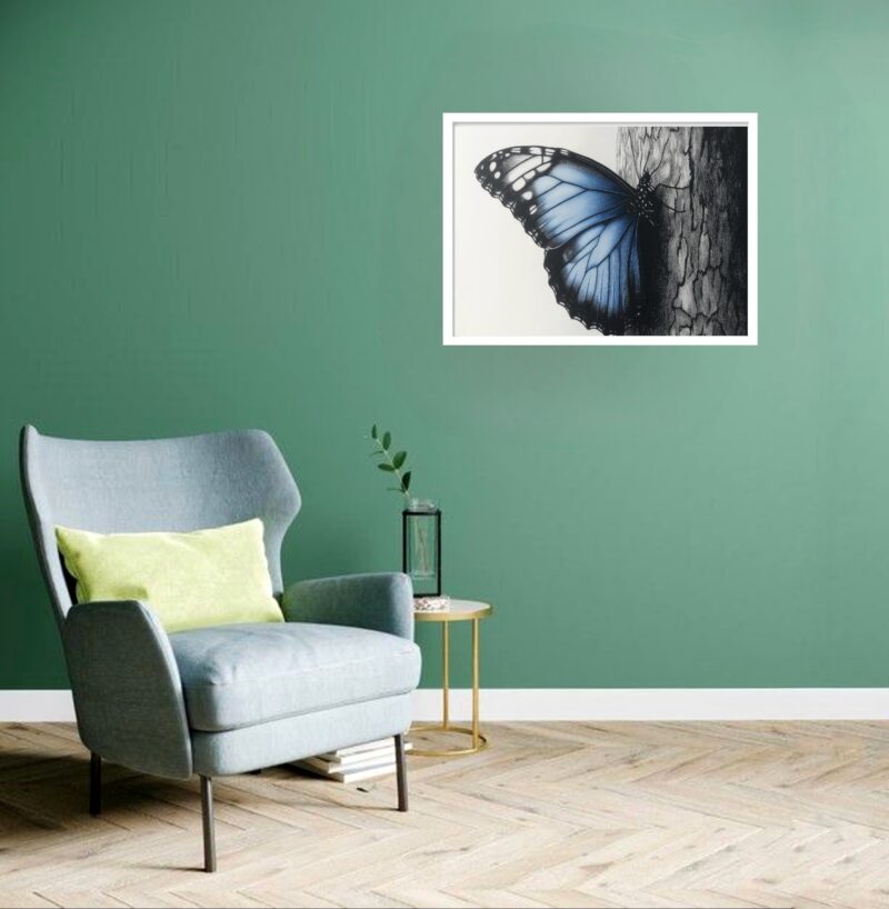 Quadro Decorativo Borboleta Azul Parede - 50x70 cm