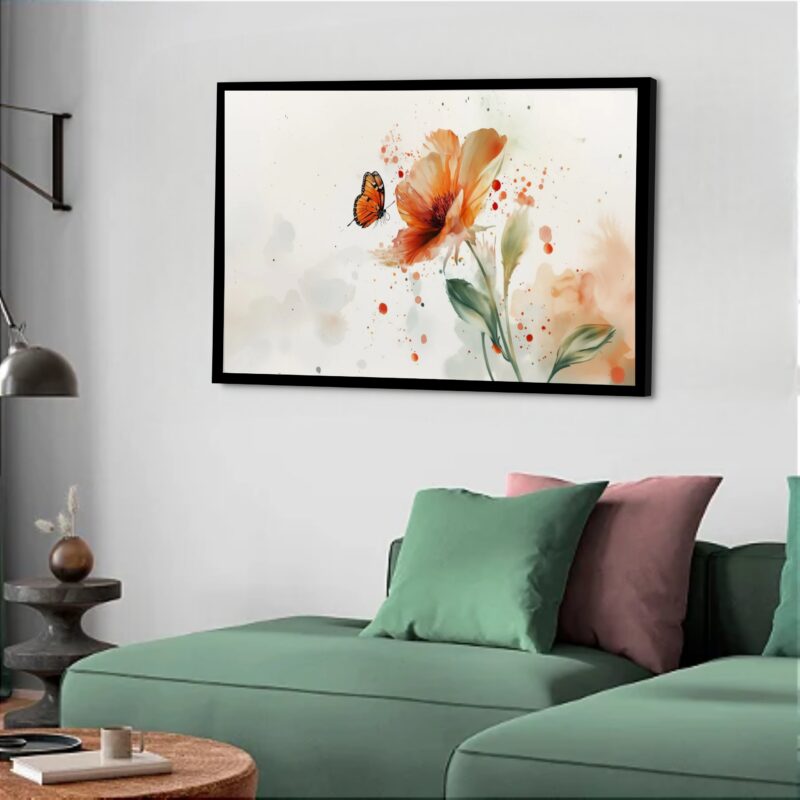 Quadro Decorativo Borboleta Flor Laranja - 50x70 cm