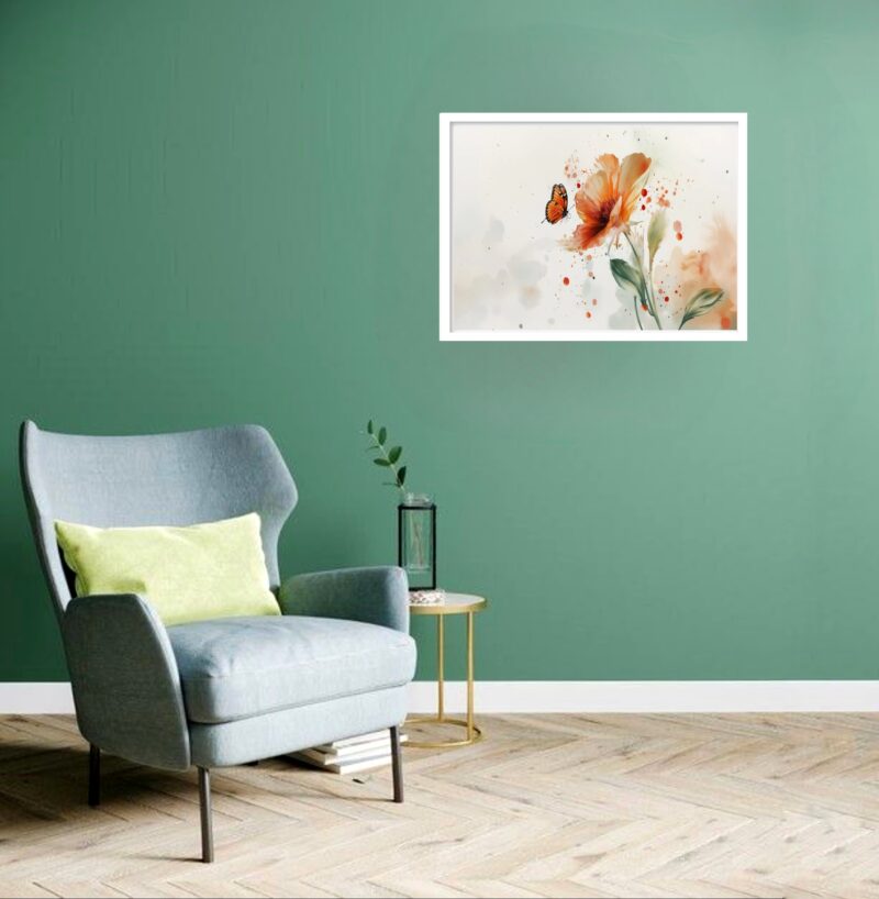 Quadro Decorativo Borboleta Flor Laranja - 50x70 cm