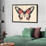 Quadro Decorativo Borboleta Verde Vintage - 50x70 cm