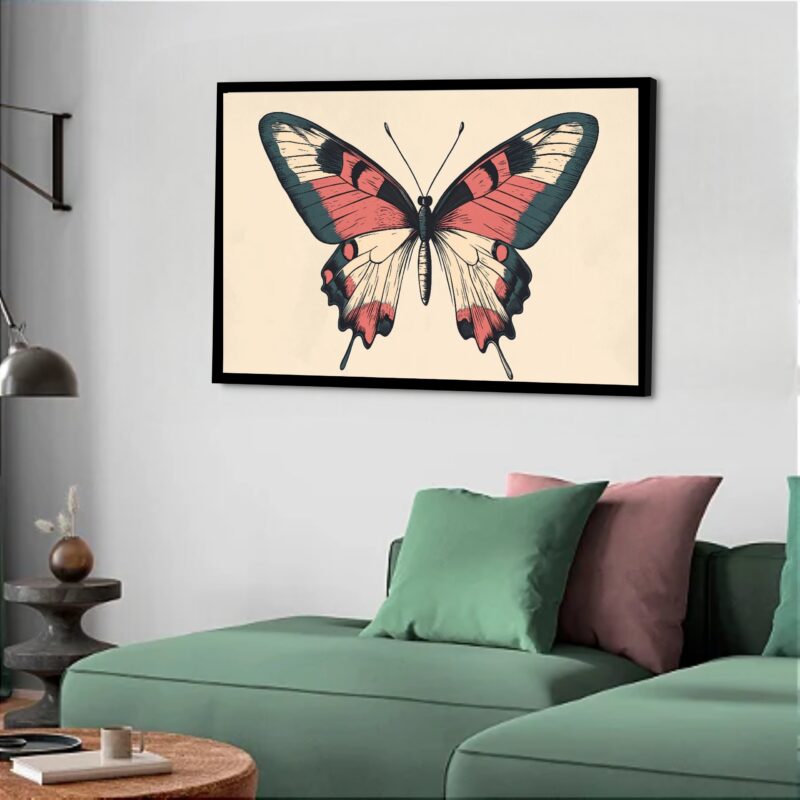 Quadro Decorativo Borboleta Verde Vintage - 50x70 cm